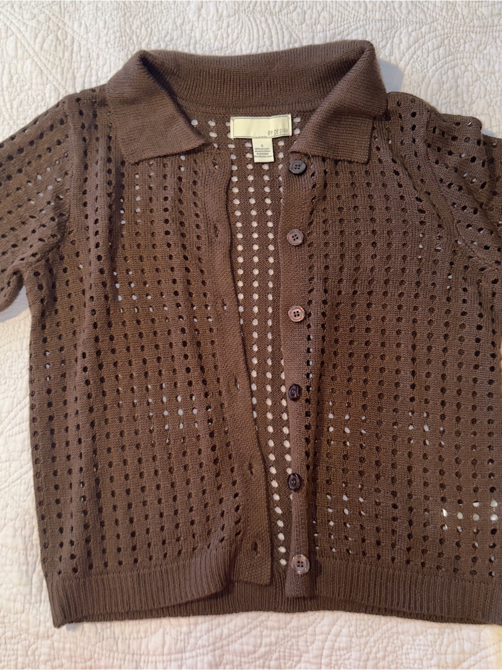 Brown Open-Knit Button Cardigan